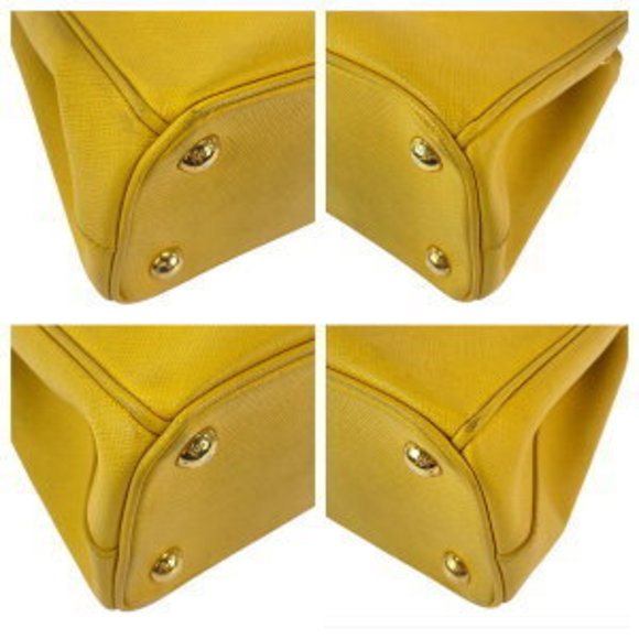 PRADA Saffiano Triangle Galleria Yellow Leather Handbag Tote Bag - Picture 4 of 9